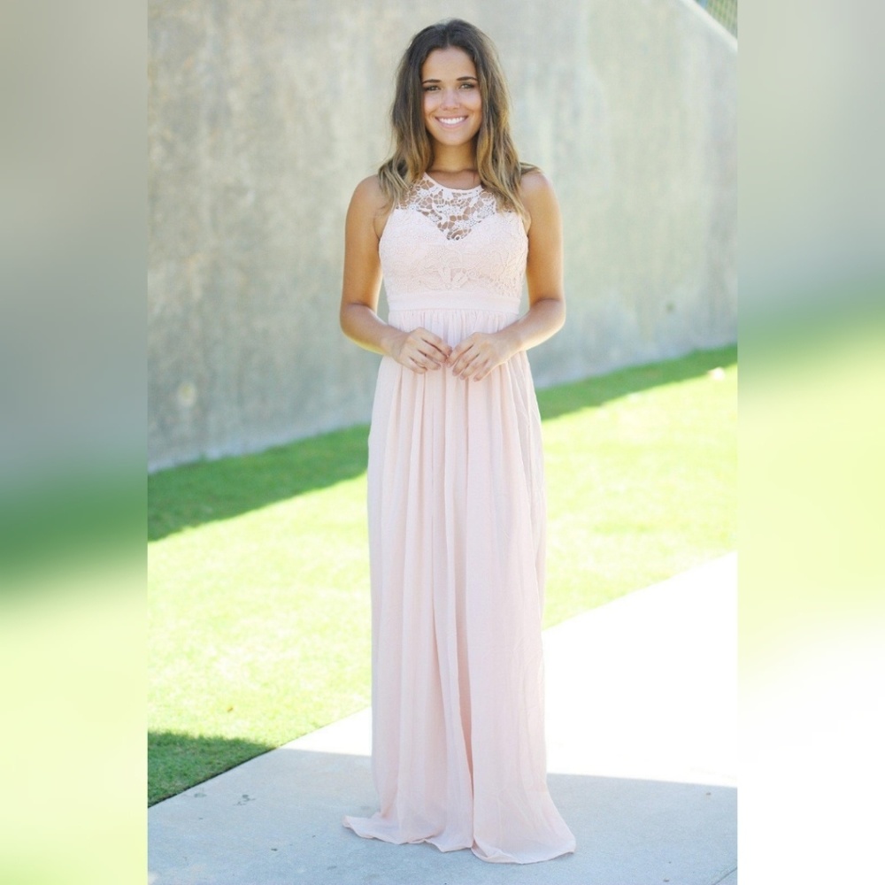 RARE ✨ Blush Crochet Top Maxi Dress w/ Open Back | Size M